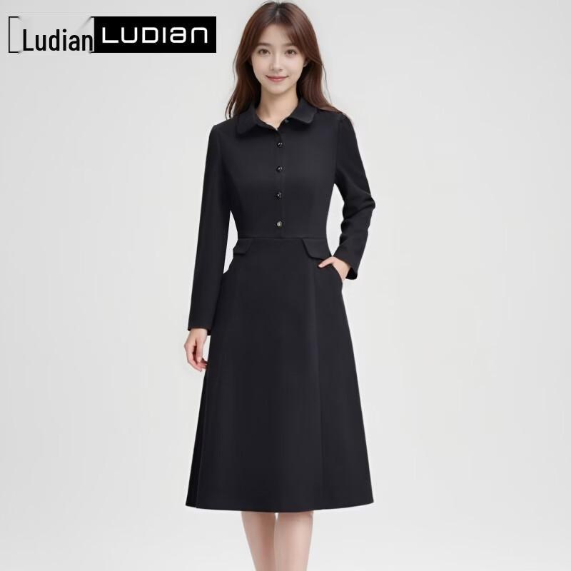 LUDian Women's Elegant Blazer Collar A-Line Dress