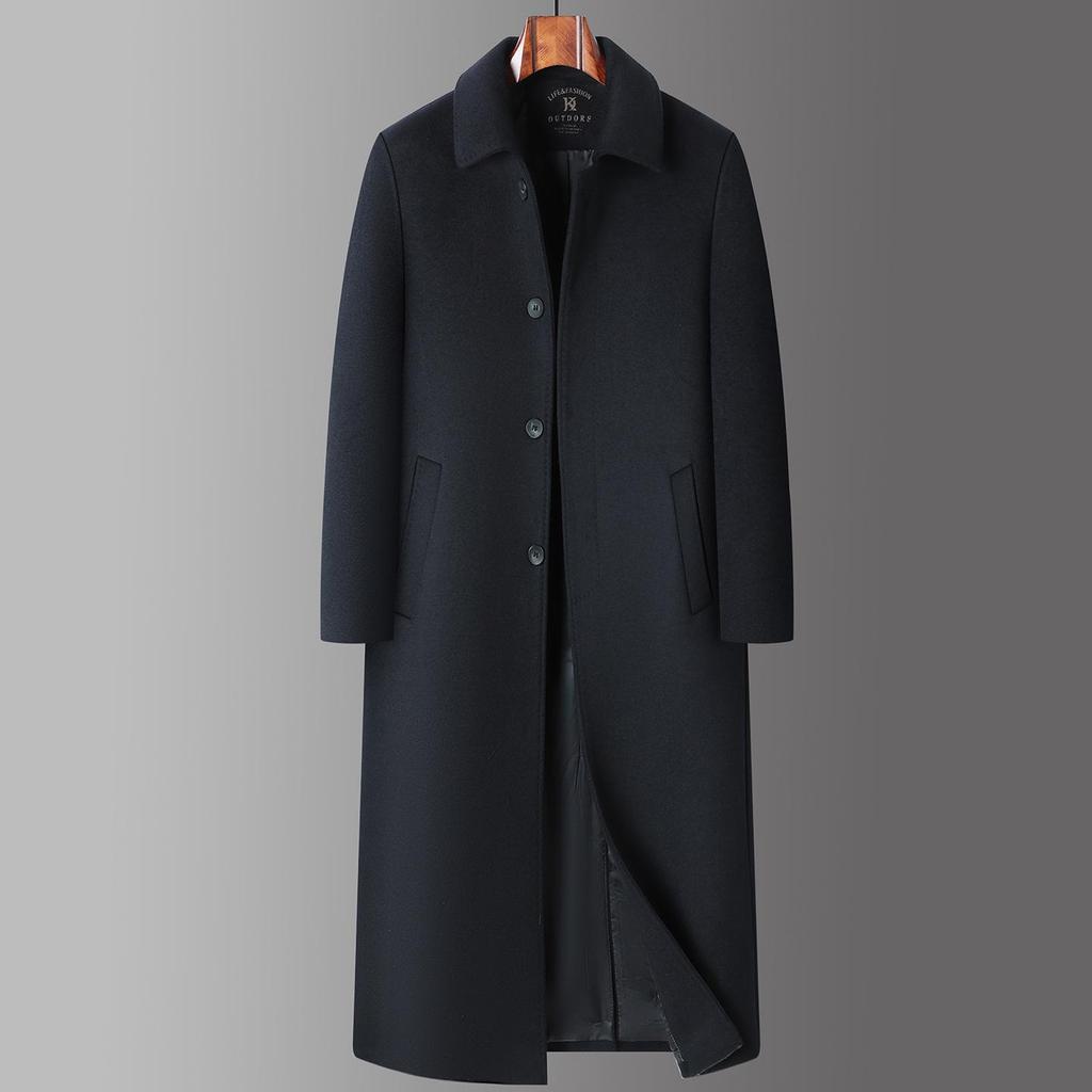 Heren Ultra-Lange Wollen Business Casual Jas - Hoogwaardige Grote Maten Bovenkleding voor Mannen van Middelbare Leeftijd en Jongeren