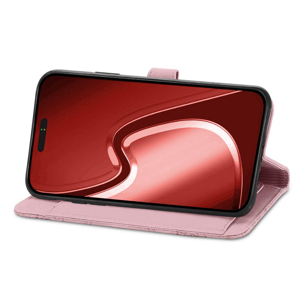 Dla iPhone 16 Pro Max Etui Portfel na Zamek z Paskiem Wytłaczany Wzór Kwiatowy Skórzane PU Pokrowiec na Telefon