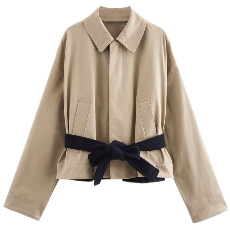 

Модный стиль 2024 Осень Новая женская одежда Стильный Легчайший для сочетания Пояс Однотонный Воротник поло Куртка 8427347 Khaki L