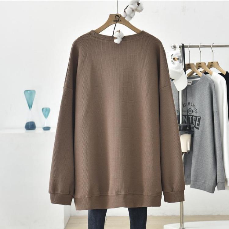 Women's Loose Long Sleeve Waffle Sweatshirt Plus Size Casual Pullover Top