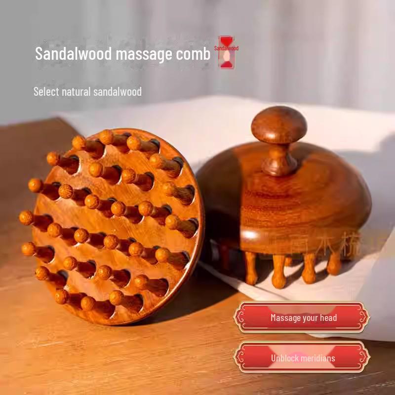One Piece Gold Sandalwood Five-Tooth Massage Comb for Head and Meridian Stimulation.