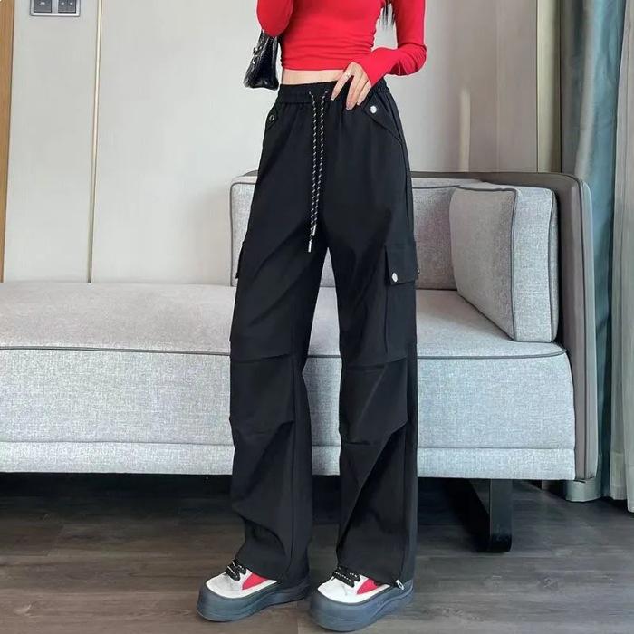 2026 Women s High-Waist Summer Workwear Pants: Loose, Slimming, Multi-Pocket Straight Leg M чёрный