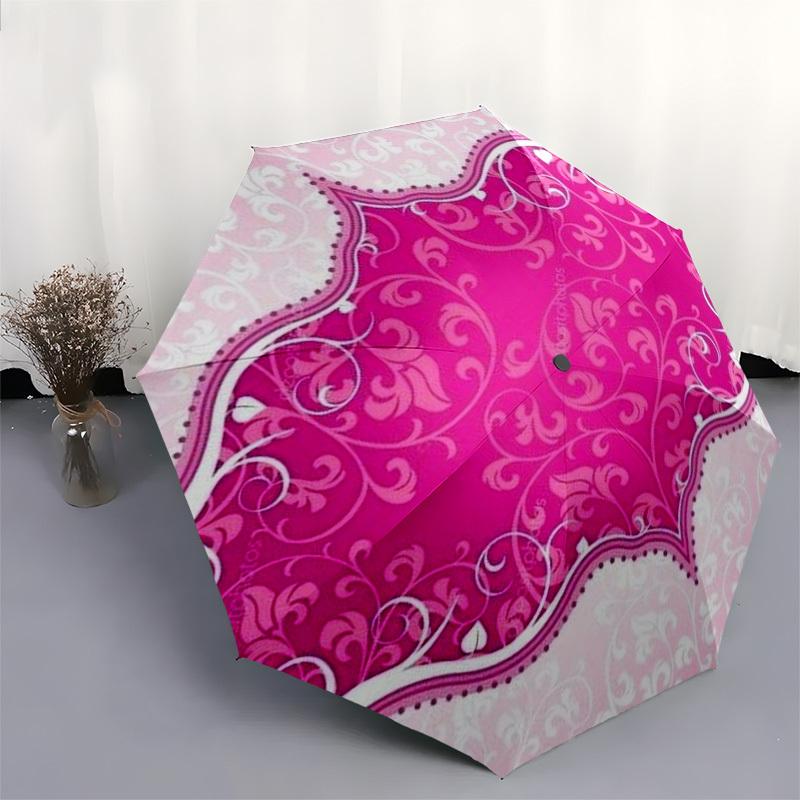 1pc Pink Floral Frame Design Umbrella with Plastic Handle,Compact & Stylish,Suitable for All Seasons YS331013
