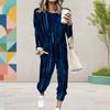 Women Plus Size Printed Round Neck Long Sleeve Two Piece Set Cuffed Top Cuffed Pants With Pockets