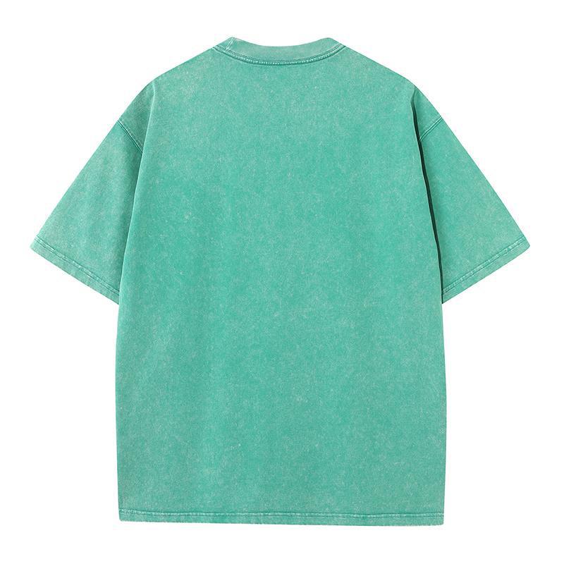 [230g Washed Oversized Distressed Drop Shoulder T-shirt] Cross-Border Trendy European & American Print.