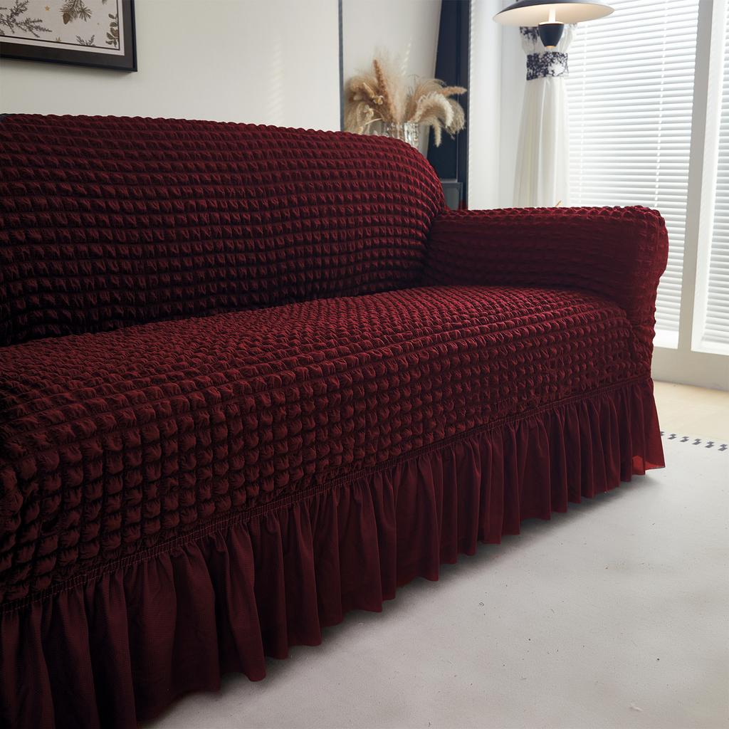 1Pc Seersucker Sofa Slipcover With Skirt Solid Color Bubble Gauze Sofa Couch Cover Dustproof Furniture Protector For Living Room