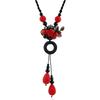 Handmade Retro Cinnabar Flower Necklace Sweater Chain Long Female Temperament Classical Earrings Set with Accessories