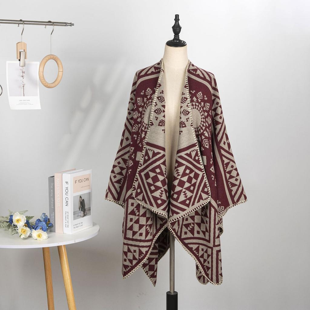 Year Geometric Shawl Niche Outer Shawl Women'S Summer High Sense Dark Double-Sided Warm Scarf