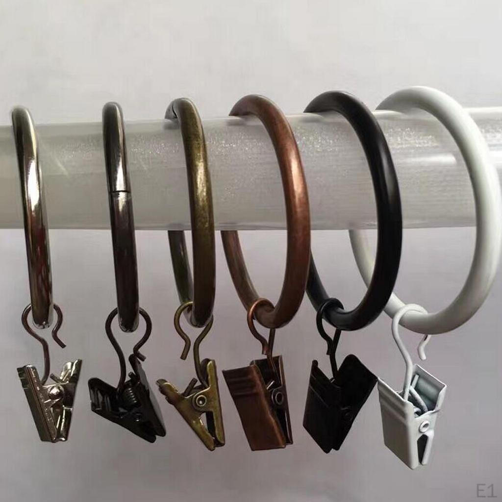 12 Pack Rings with Curtain Clips Strong Metal Decorative Drapery Vintage , White Porcelain 32mm