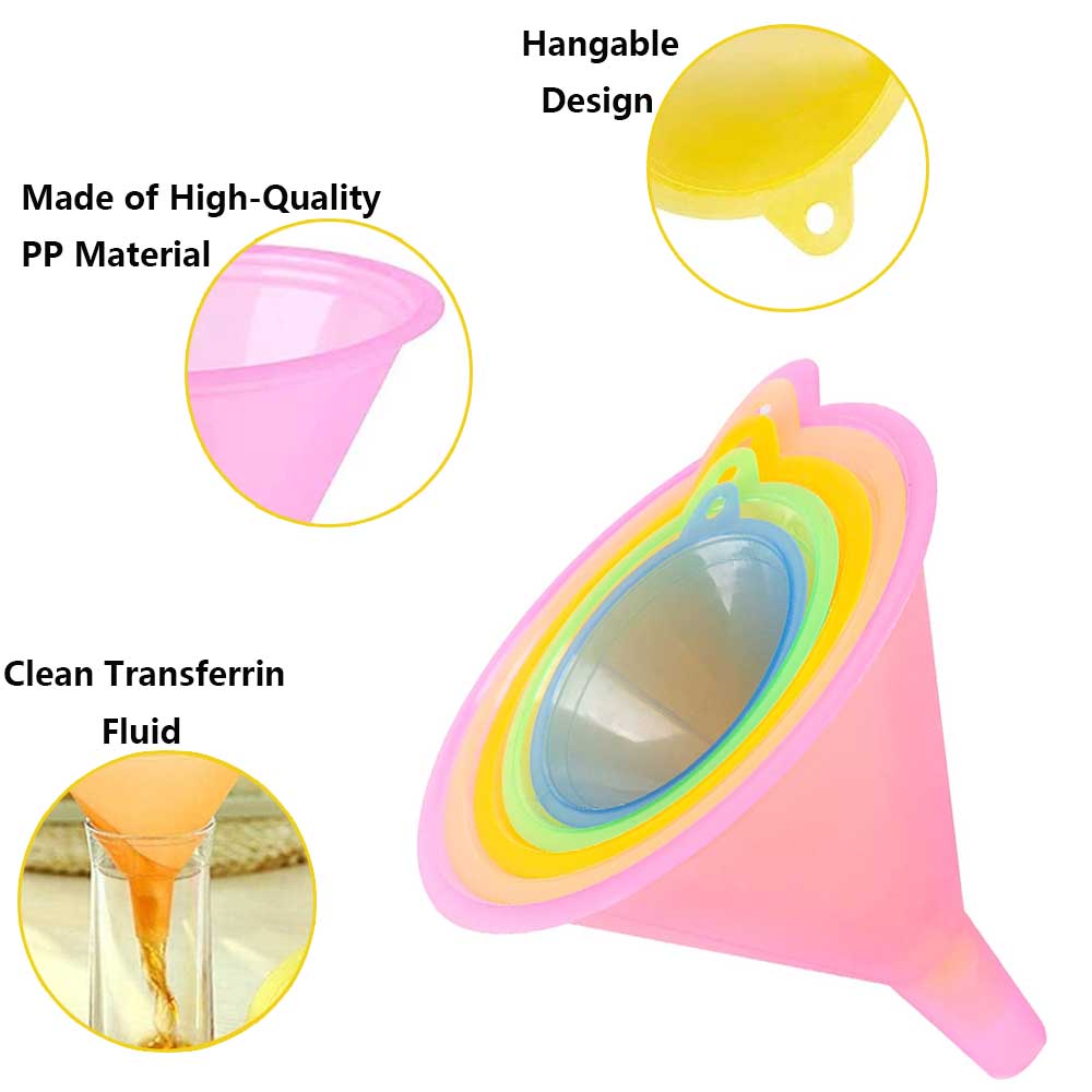 6-5pcs/set Stackable Transparents Colorful Funnel Multifunctional Home Candy Color Funnel