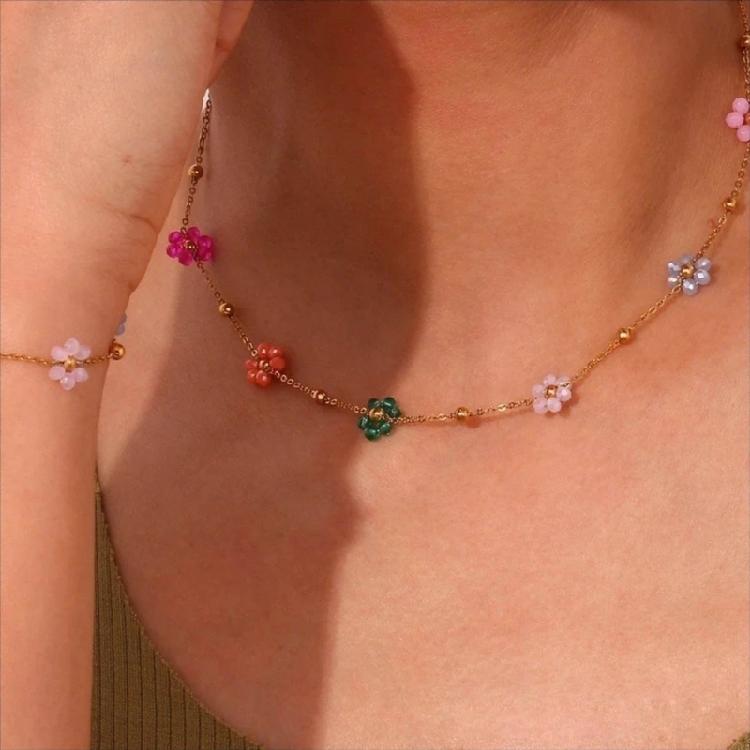 Flower Bead Bracelets Necklace Sweet Cute Choker Necklace Stackable Bangle