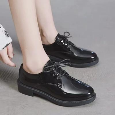 Sapatos femininos novos, pretos, plataforma, mocassins femininos, com cadarço, elegantes, pequenos, de couro, estilo Oxford casual de couro