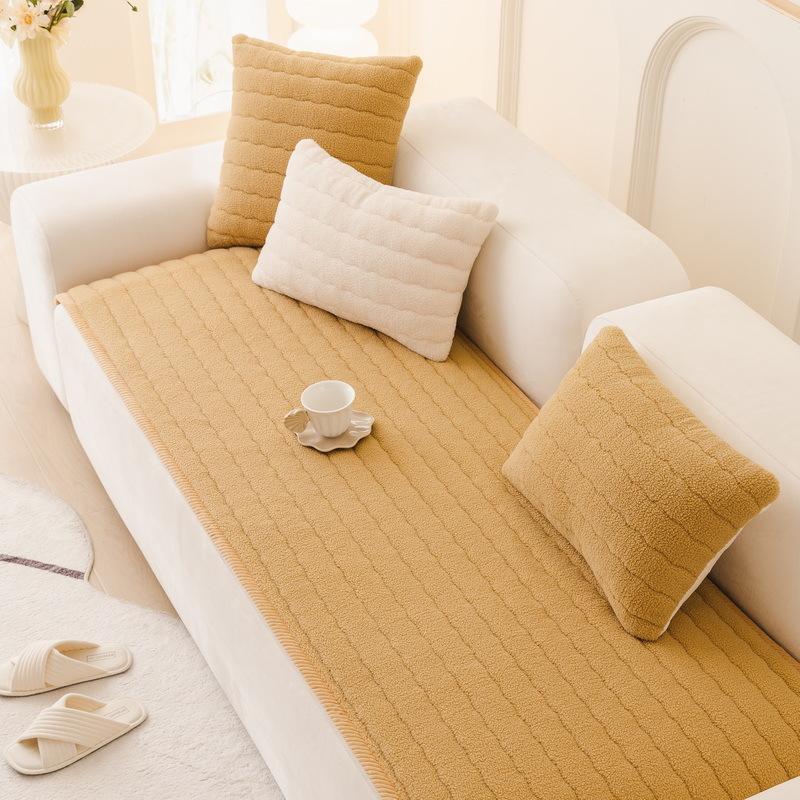 Leather Sofa Cushion Autumn And Winter  New Straight Row One-Piece Seat Cushion Winter Thickened Plush Sofa Cover Cover Cloth
