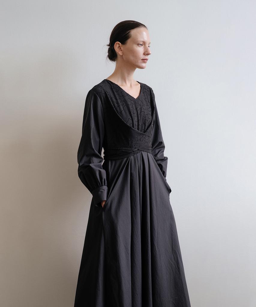 Unis Black Jacquard Tie-Waisted Dress