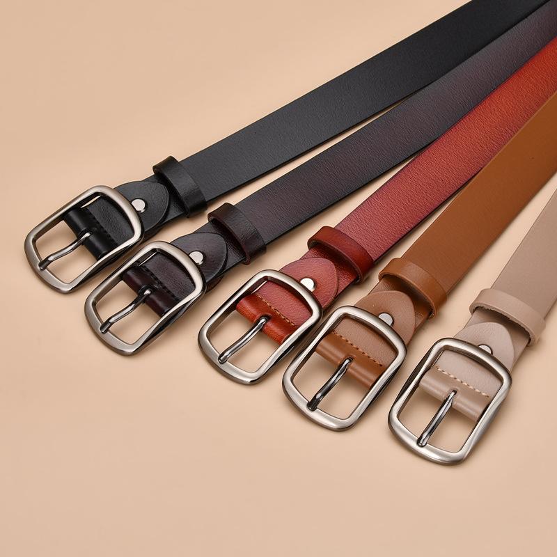 New Two-layer Leather Women's Pin Buckle Belt Casual and Versatile Retro Leather Belt Women's Japanese Buckle Jeans Belt
