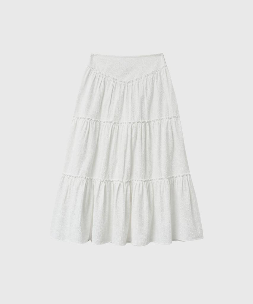 General Idea Shirred Tiered Long Skirt [White] / Gf2Lsk511