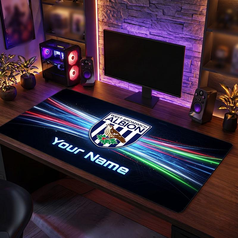 West Bromwich Albion Custom Large Mouse Pad, Personalized Name Text Print, Football Logo Non‑Slip Desk Mat Gaming Gift