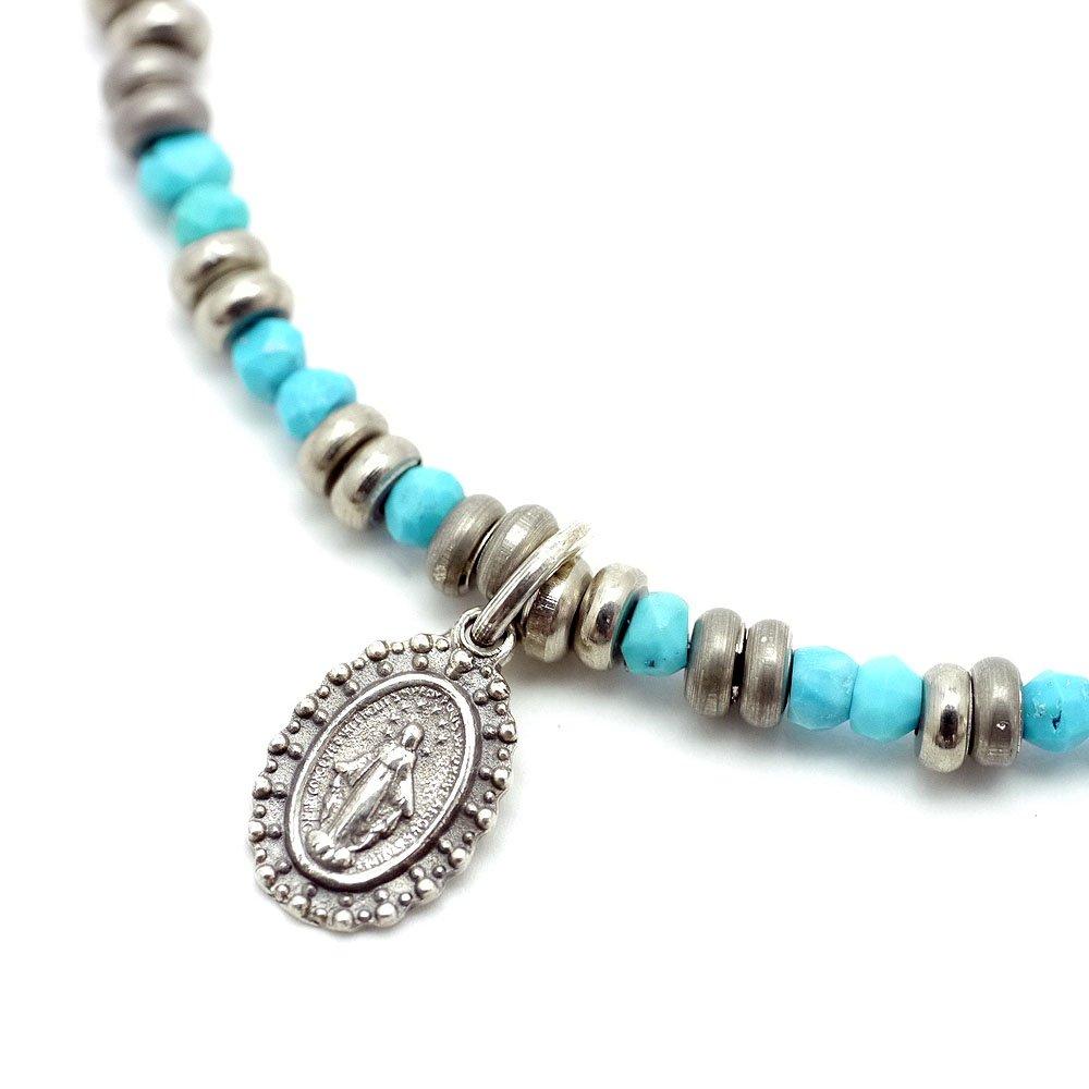 

Silver One hi Sterling Silver 925 Miraculous Medal Virgin Mary Turquoise Bead Necklace for Men (Blue) [Width 4mm, Length 46cm]