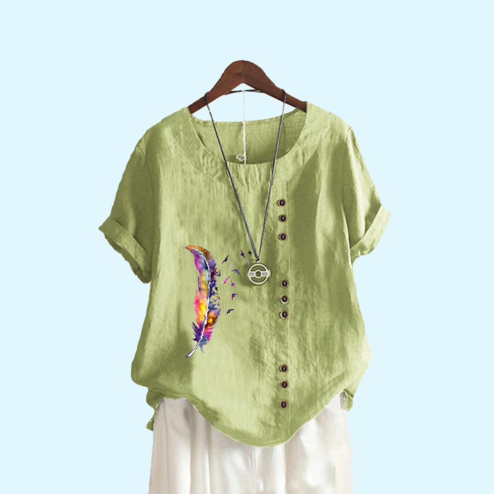 

Женская летняя модная футболка с коротким рукавом, женский пуловер больших размеров, свободная рубашка, женские повседневные блузки с круглым вырезом и принтом XXXXXL зелёный