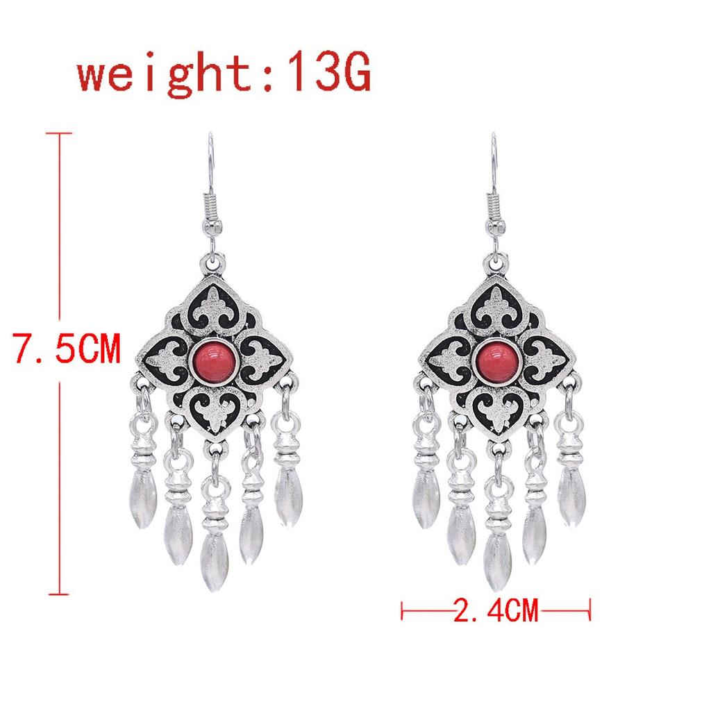 Ethnic style Kazakh earrings women's retro high-end fringed earrings Xinjiang Miao Yin exotic style festival earrings