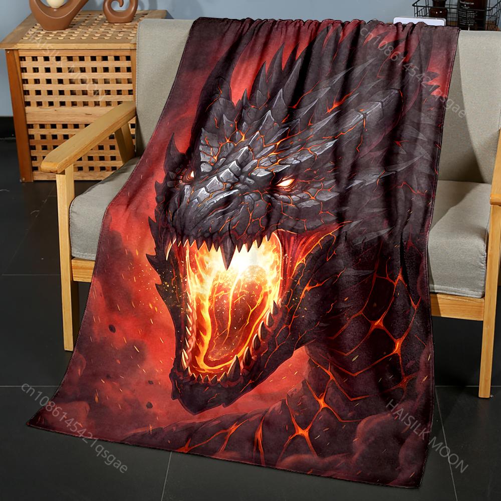 Multiple sizes Fiery dragon roaring Print Blanket Flannel Material Soft Warm for All Seasons Home Outdoor Camping Picnics RV 75x90cm