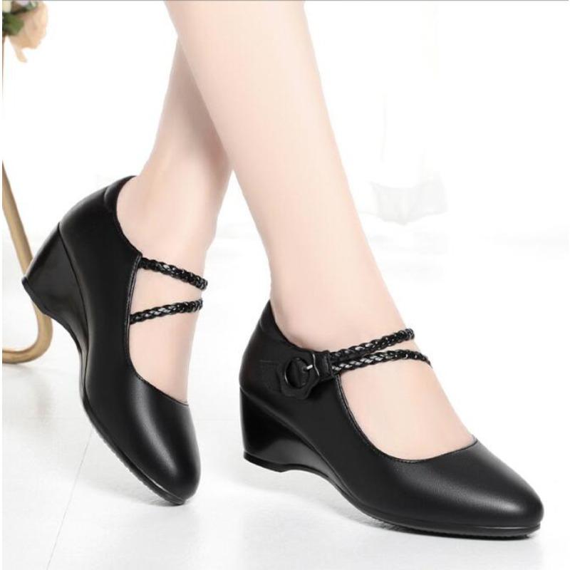 Scarpe da Donna alla Moda con Zeppa di Alta Qualità per Primavera Estate, Comode e Casual da Signora, Scarpe Nere con Tacco Alto, Eleganti Décolleté da Ufficio