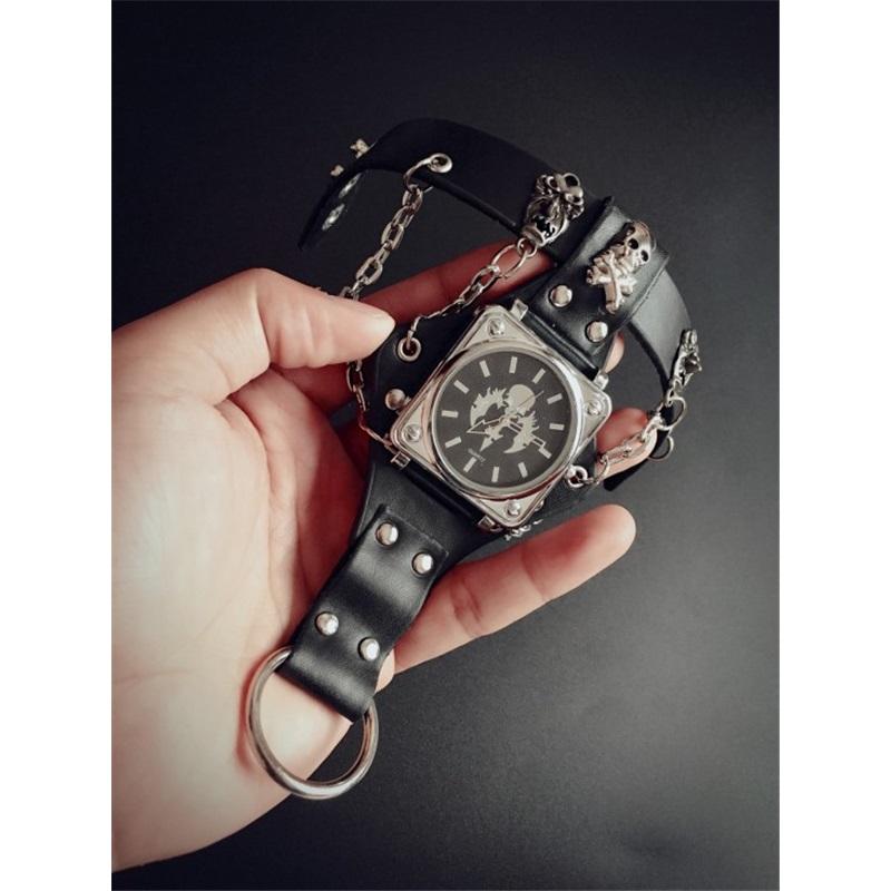 Hot New Men Punk Skull Black Leather Bracelet Wrist Watches with 50mm Wide Band Big Dial Watch Hours for Men Relogio Masculino