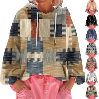 Women's Floral Print Loose Casual Long Sleeved Hooded Sweatshirt