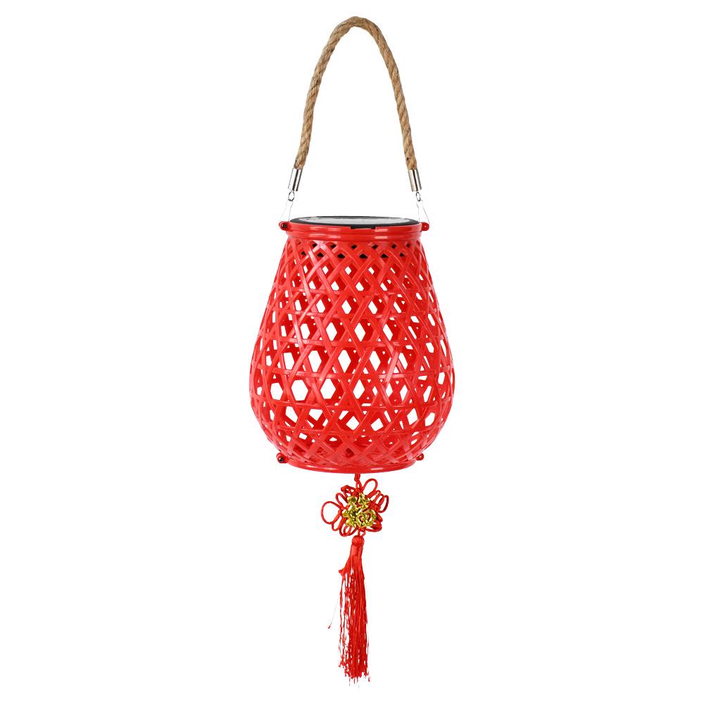 Waterproof Solar USB-Charging Red Bamboo Lantern for Outdoor Wedding Décor