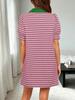 Womens Striped Polo T Shirt Dress V Neck Puff Sleeve Mini Dress with Pockets