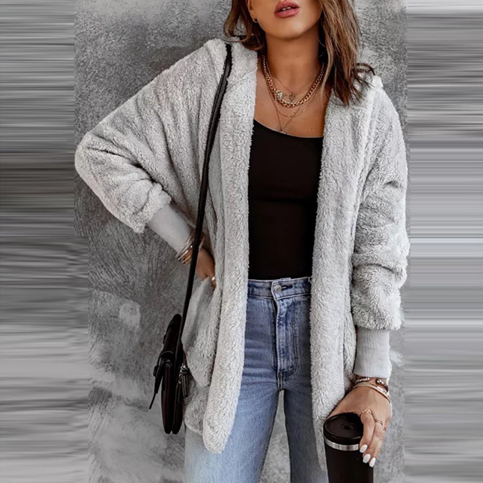 

Женский модный кардиган, однотонный плюшевый топ с длинными рукавами XXL