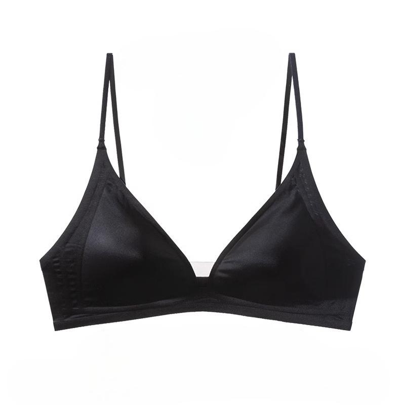 Women's French Triangle Cup Wireless Push Up Seamless Bra for Small Bust Thin Style Soft Support with Thin Shoulder Straps