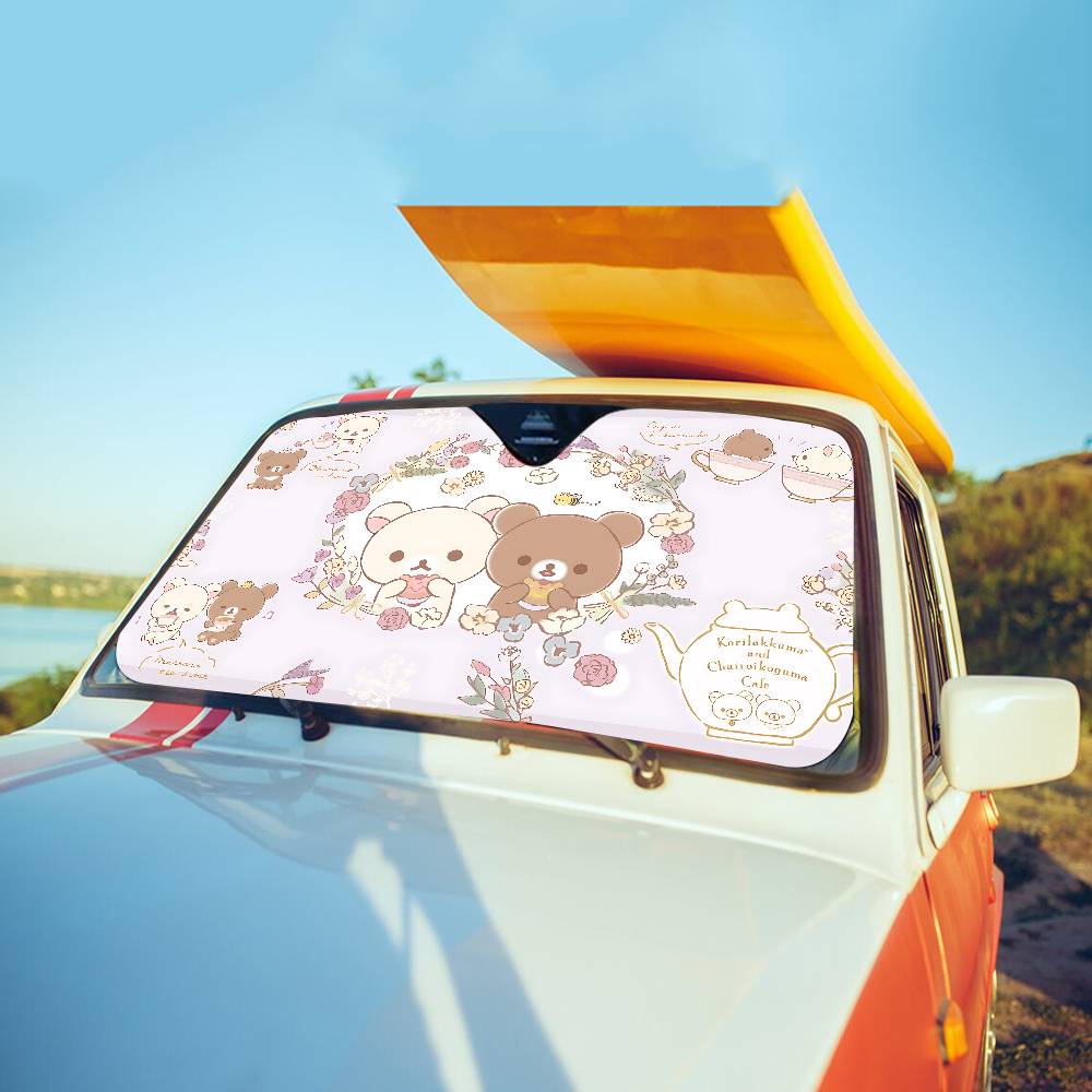 Popular Cute R-Rilakkuma Car Windshield Funny Sun Shade Foldable UV Ray Sun Visor Protector Sunshade For Front Window