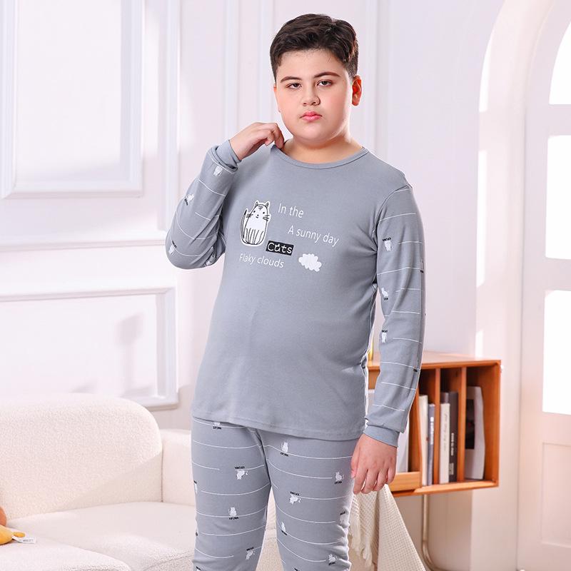 Kids' Pure Cotton Pajama Set: Warm Long-Sleeve Tops & Pants for Boys & Girls - Autumn & Winter
