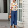 ZANZEA Women 3/4 Sleeve Print Blouse and Pants Casual Two Piece Suit Sets