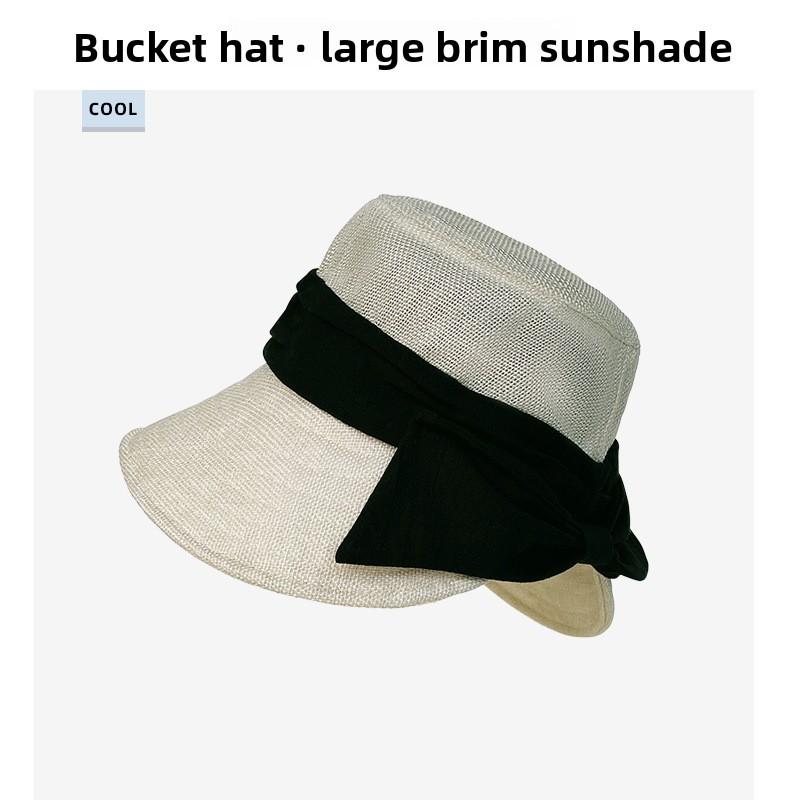 Wide Brim Cotton Linen Fisherman Hat With Bow Decoration For Summer And Spring Outings
