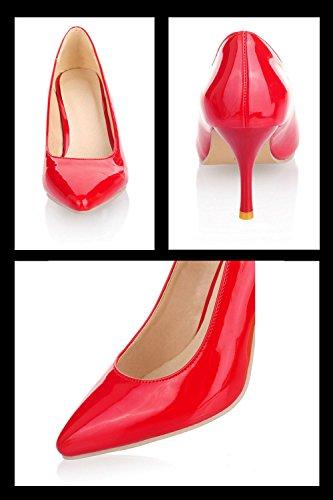 [SCGEHA] Plus Size High Heel Pumps, Enamel, Pointed Toe, Stiletto Heel, 8cm, Unisex (Black/26.5cm)