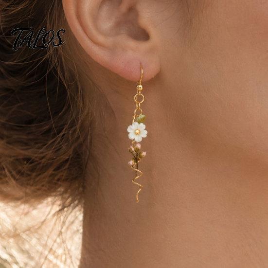 Smooth Visual Effect Earrings 1 Pair Flower Holder Earrings, Spiral DIY Durable Dangling Long Jewelry Gifts for Mom Daughter Classic Style