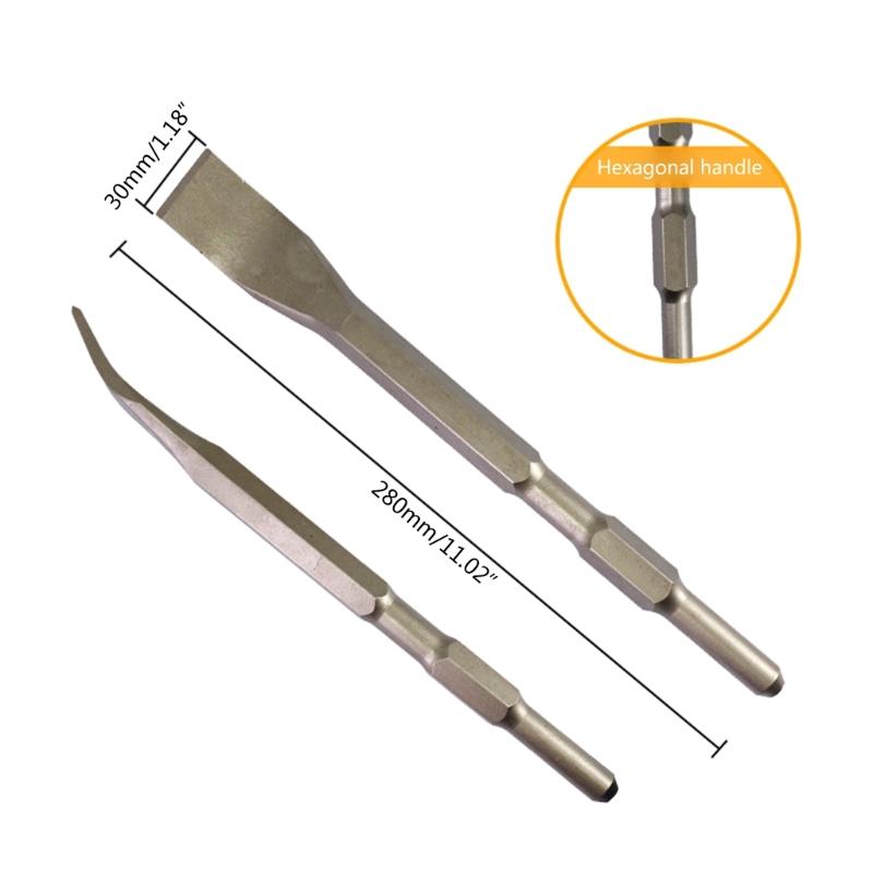 Square Hexagonal Handle Bent Flat Chisel Bit for Electric Pickaxe Head Shovel Hammer Impact Drill Bit (1 Pack)