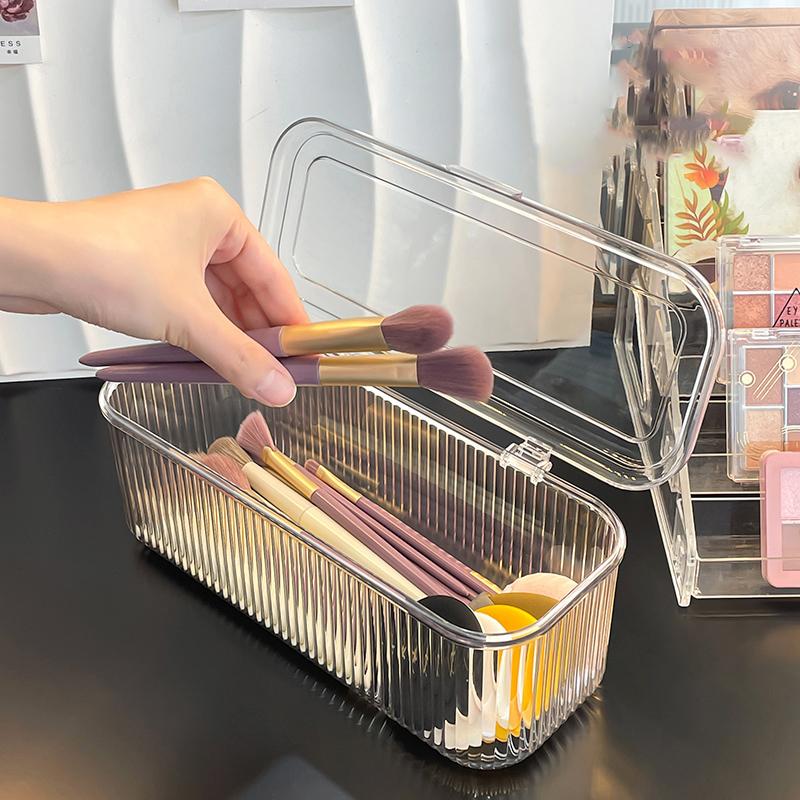 Makeup Bathroom Storage Multifunctional Cosmetic Egg Holder Box With Dustproof Lid -Makeup Brush Lipstick Organizer Vanity Desk
