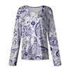 Women's Casual Fashion Printed Long Sleeve Lapel V Neck Button Pullover Top