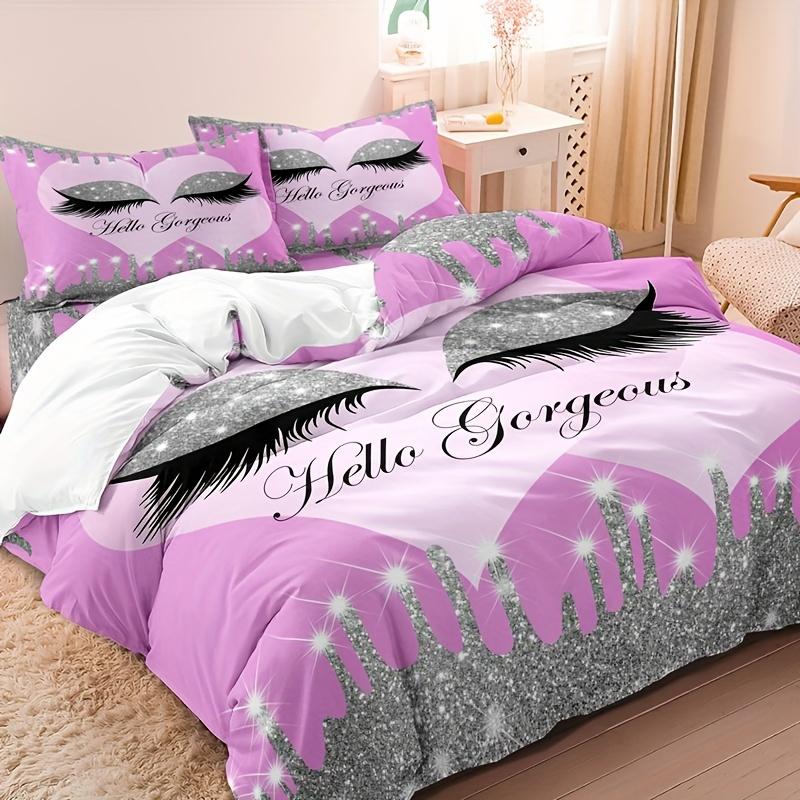 HD Higital Printing Purple Eye Lash Bedding Set Soft Comfortable Duvet Cover For Bedroom Guest Room1*Duvet Cover+2pcs*Pillowcase