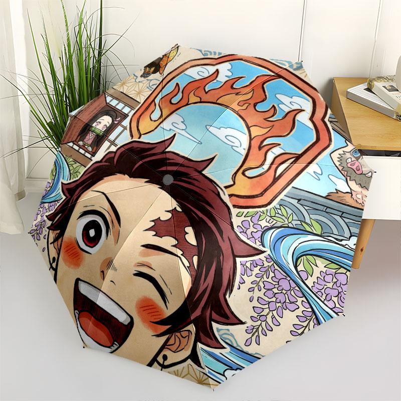 1 PC Automatic Folding Umbrella - Demon Slayer Kimetsu No Yaiba Pattern Portable Foldable Design With 8 Ribs Christmas Birthday Gifts