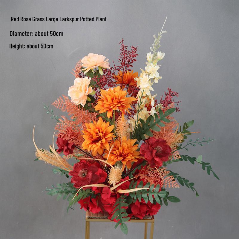 Red Wedding Aisle Runner with Floral Column and Background