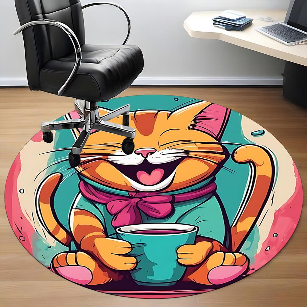1pc Cat Coffee Office Round Area Rug, Under Office Chairs Bedroom Living Room Home Decor, Room Deco, Available in Various Sizes