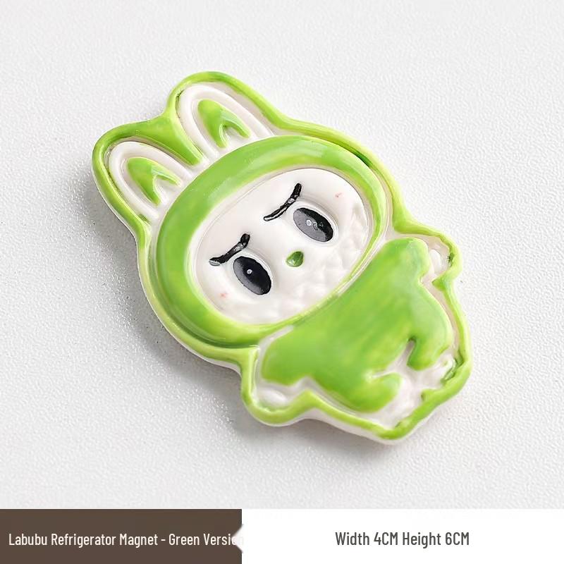 

Hand-Painted Ceramic La Bu Bu Refrigerator Magnet - Cartoon Design зелений