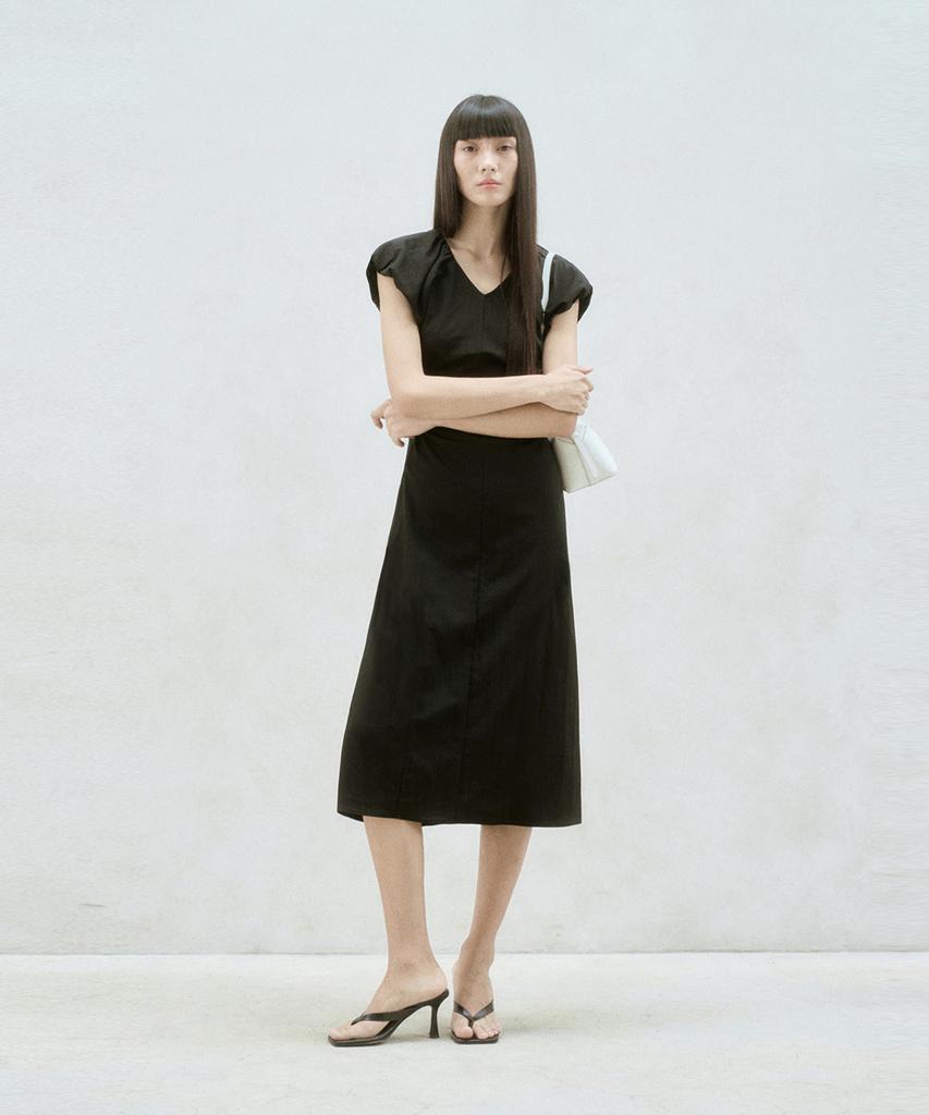Rie Slit Back Puff Sleeve Midi Dress