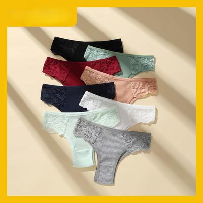 Women's Spring and Summer New Cotton Pure Color Thread Lace Low Waist Breathable Briefs