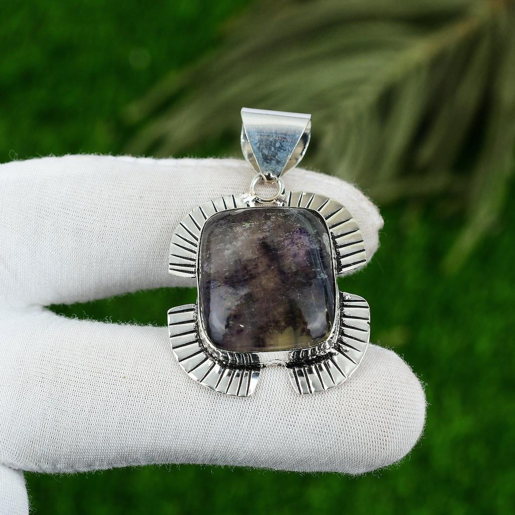 Daughters Day Deal Third Eye Chakra Multi Fluorite Stone 925 Silver Wife Pendant